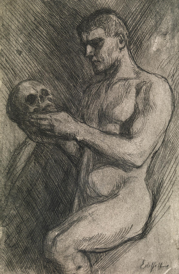 Naked Man and Skull Relief by Albert Edelfelt