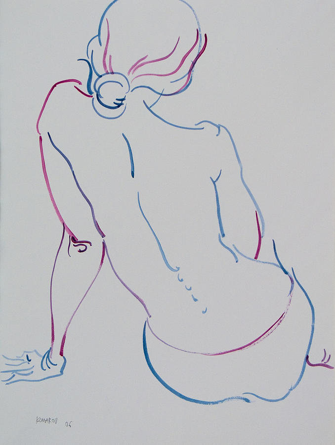 Woman Drawing - Naked woman sitting with bare back by Vitali Komarov.