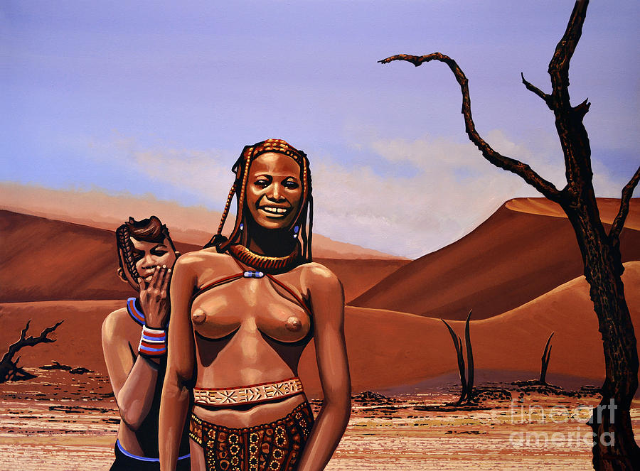 Himba Girls Of Namibia Painting by Paul Meijering