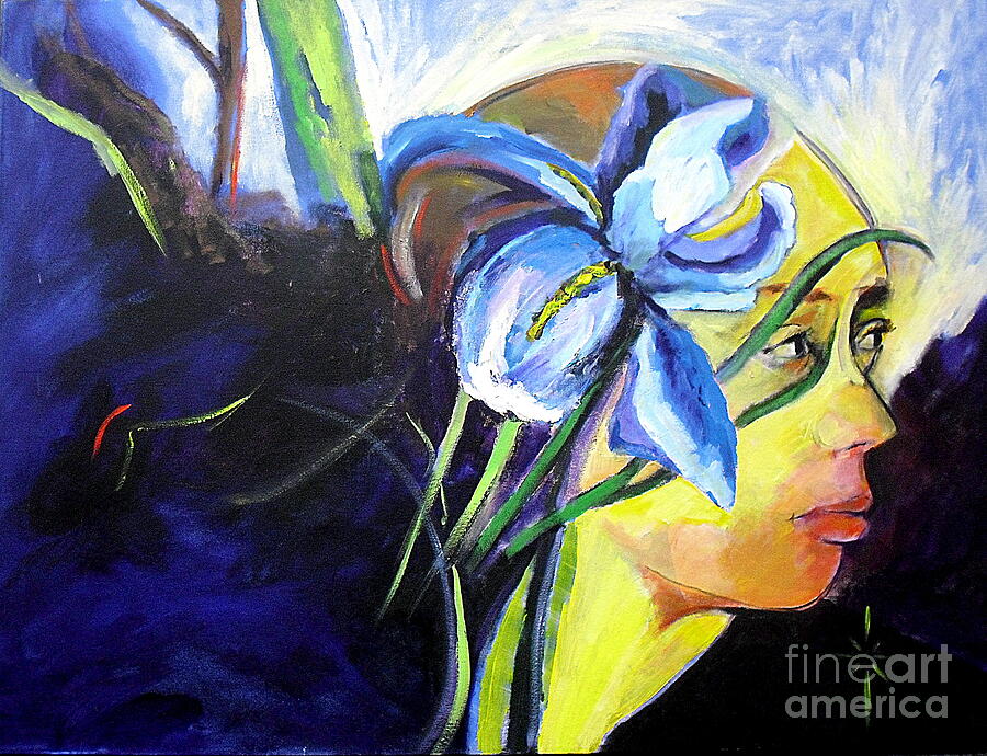 Nana with Iris Painting by Jodie Marie Anne Richardson Traugott          aka jm-ART