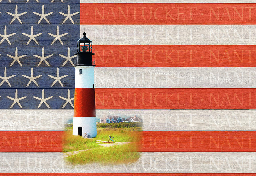 Nantucket Flag with Sankaty Lighthouse Digital Art by Barry Wills