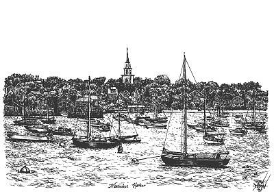 Boat Drawing - Nantucket Harbor  by Dan Moran