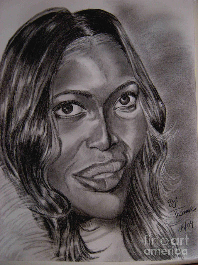 Portrait Drawing - Naomi Campbell by Thomasina Marks