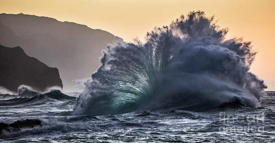 Napali Coast Kauai Wave Explosion Hawaii Photograph