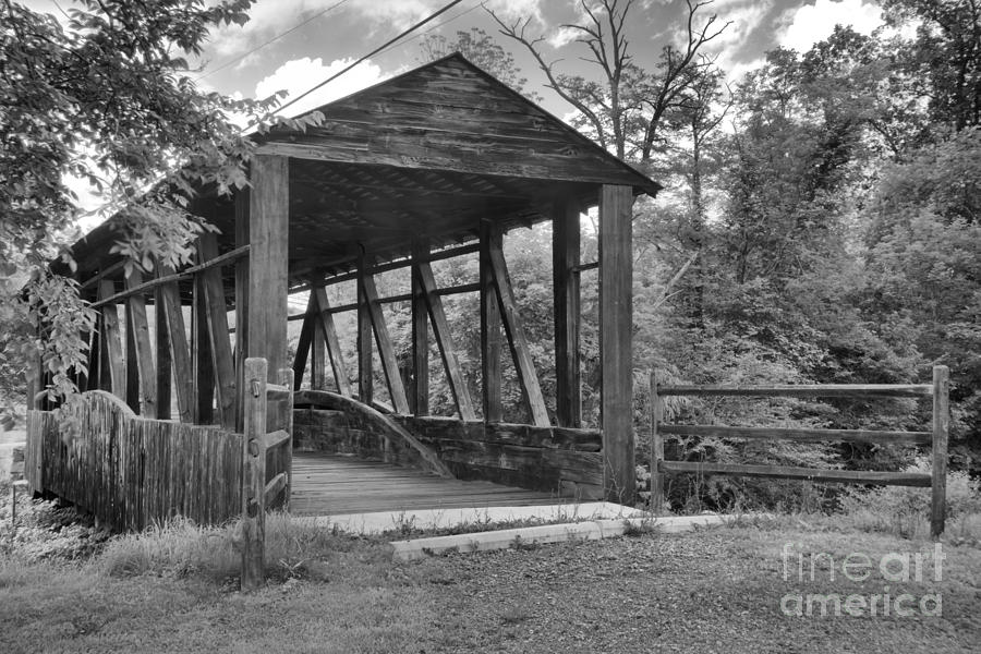 Napier Township Covered Bridge Black And White Photograph by Adam Jewell