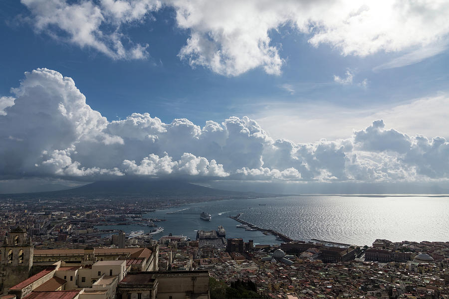 Naples Italy Aerial Perspective Dramatic Clouds Over The Harbor Photograph By Georgia Mizuleva