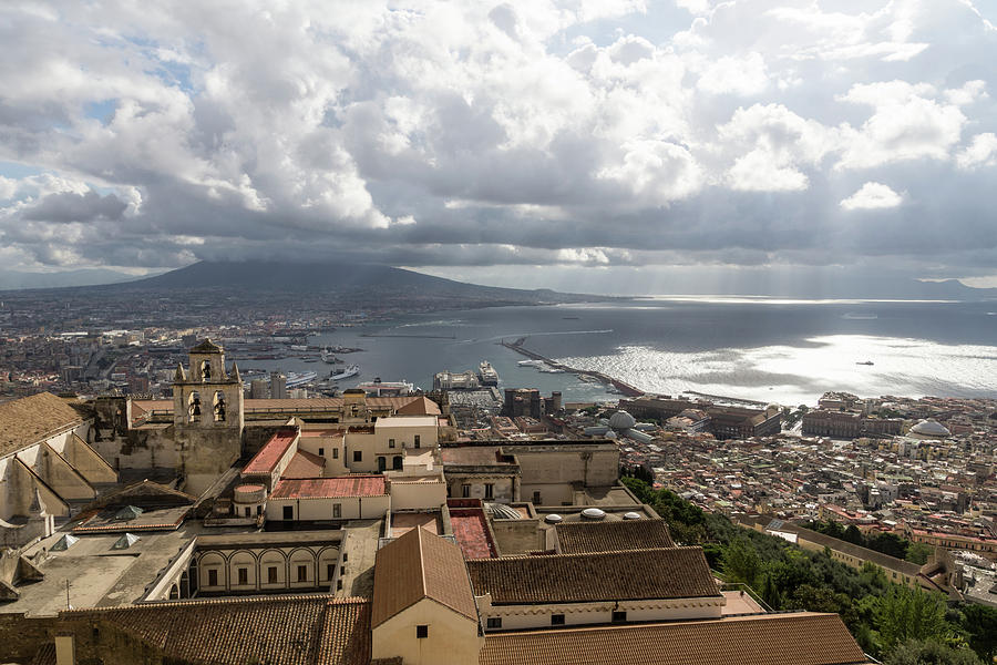 Naples Italy Aerial Perspective - God Rays Clouds and Vistas Photograph by Georgia Mizuleva