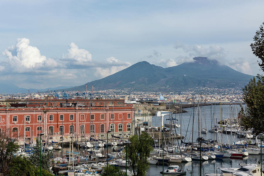 Naples Italy Aerial Perspective - the Harbor and Mount Vesuvius Photograph by Georgia Mizuleva