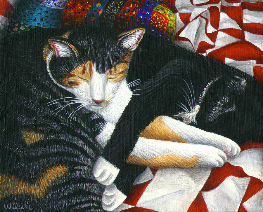 Black And White Cat Painting - Napping Cat Friends by Carol Wilson