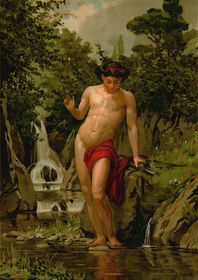 Narcissus Painting - Narcissus in love with his own reflection by Dionisio Baixeras-Verdaguer
