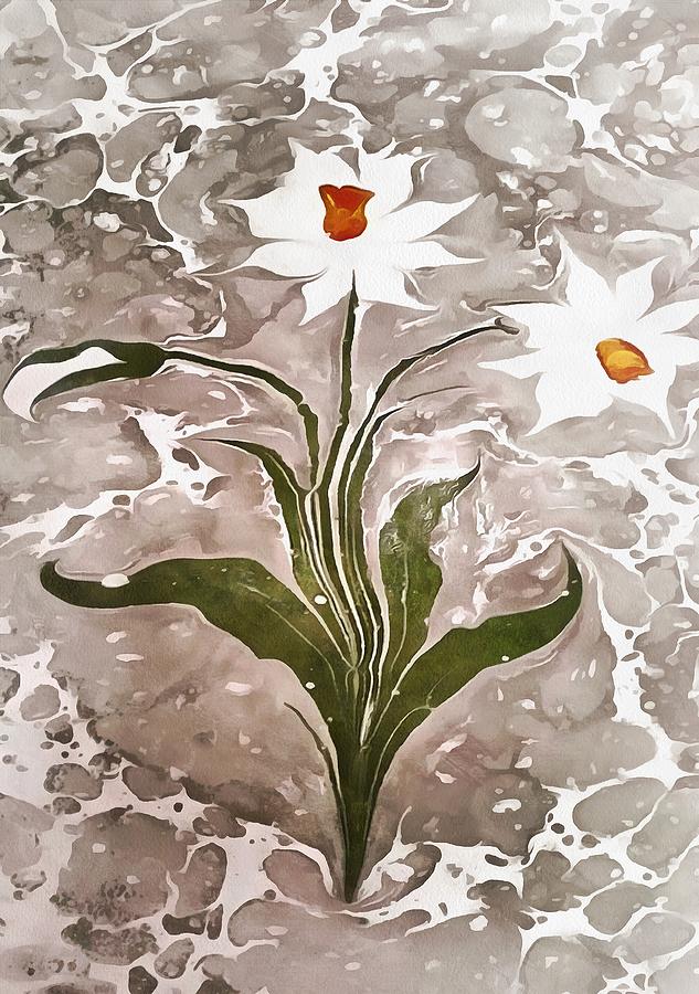 Narcissus On Marble Painting by Taiche Acrylic Art