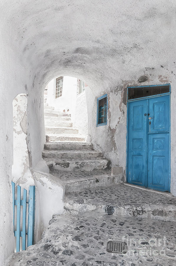 Narrow Alley and stairway on Santorini Photograph by Antony McAulay