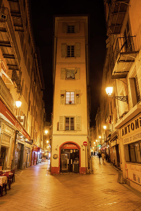 Narrow Building in Old Town of Nice City at Night Photograph by Artur Bogacki