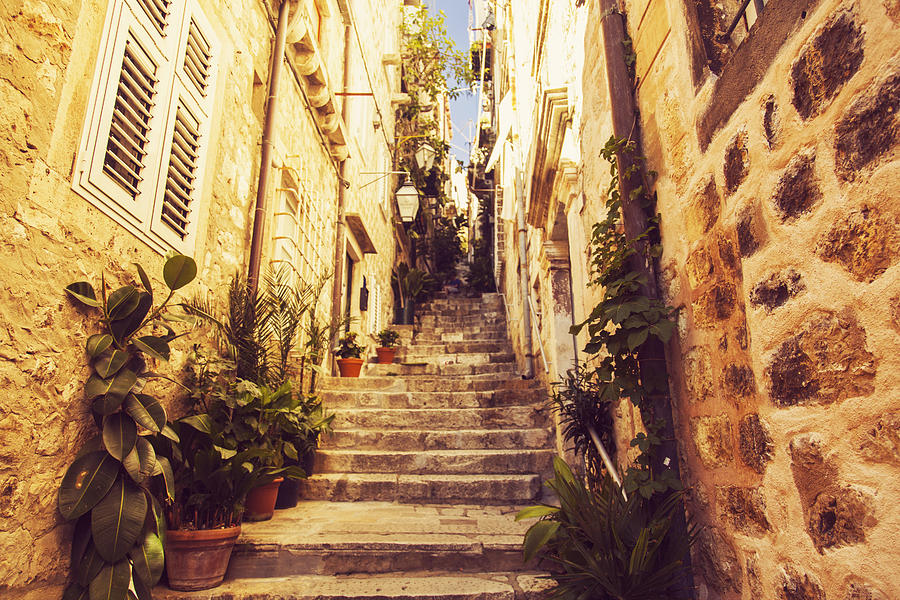 Architecture Photograph - Narrow street in old town Dubrovnik by Sandra Rugina