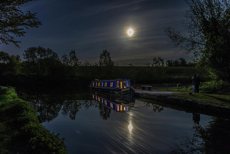 Narrowboat Under The Moon Photograph