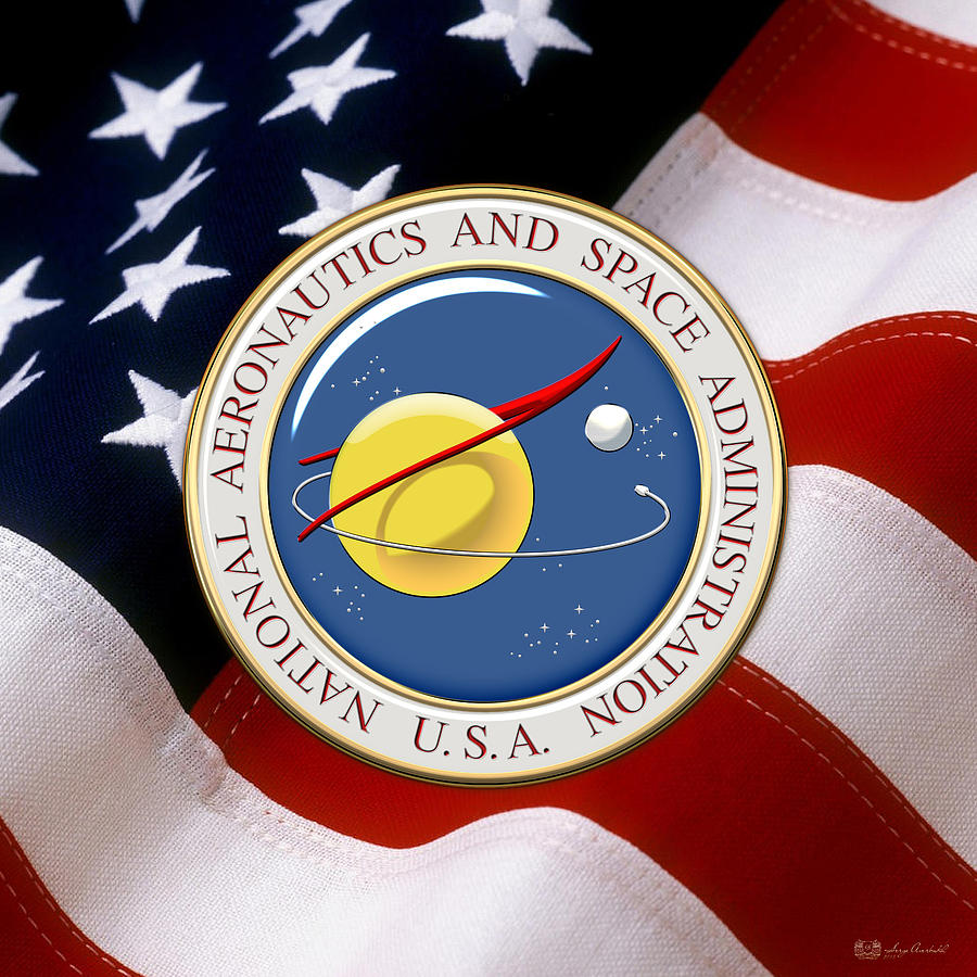 N A S A Emblem over U. S. Flag Digital Art by Serge Averbukh