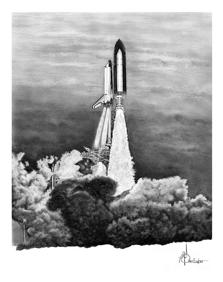 Nasa Space Shuttle Drawing by Murphy Elliott