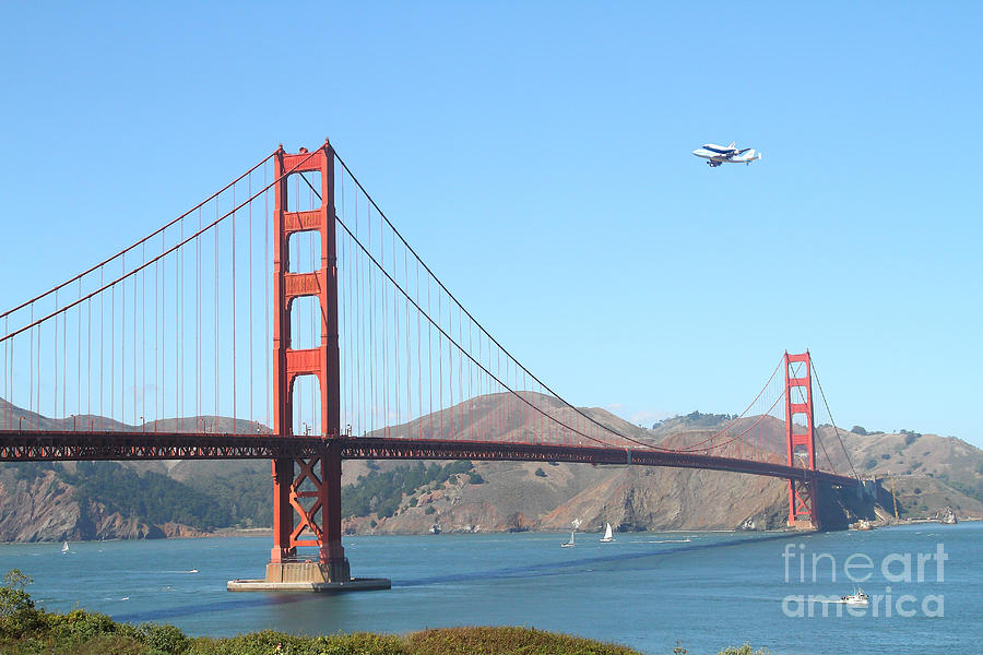 San Francisco Photograph - NASA Space Shuttles Final Hurrah Over The San Francisco Golden Gate Bridge by Wingsdomain Art and Photography