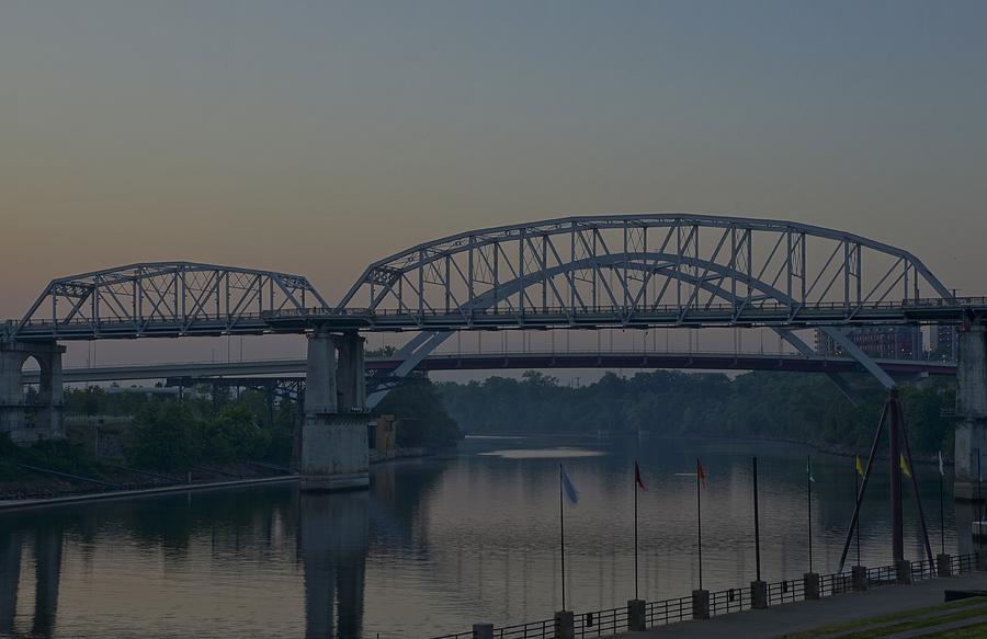 Nashville Bridges at Sunrise Photograph by Brian Kamprath