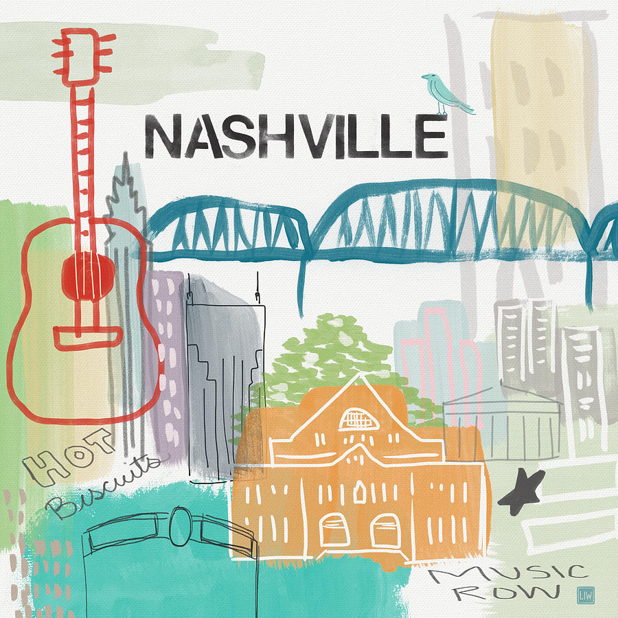 Nashville Cityscape- Art by Linda Woods Painting by Linda Woods