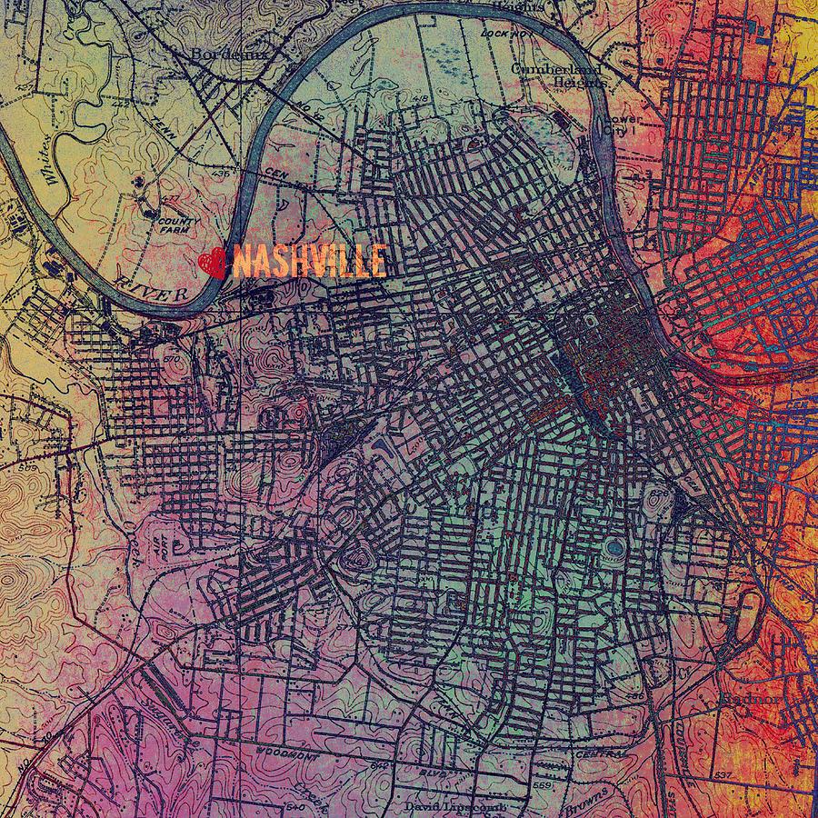 Nashville Digital Art - Nashville Heart Map by Brandi Fitzgerald