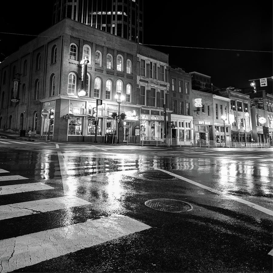 Nashville Photograph - Nashville Neons over Lower Broadway - Black and White by Gregory Ballos