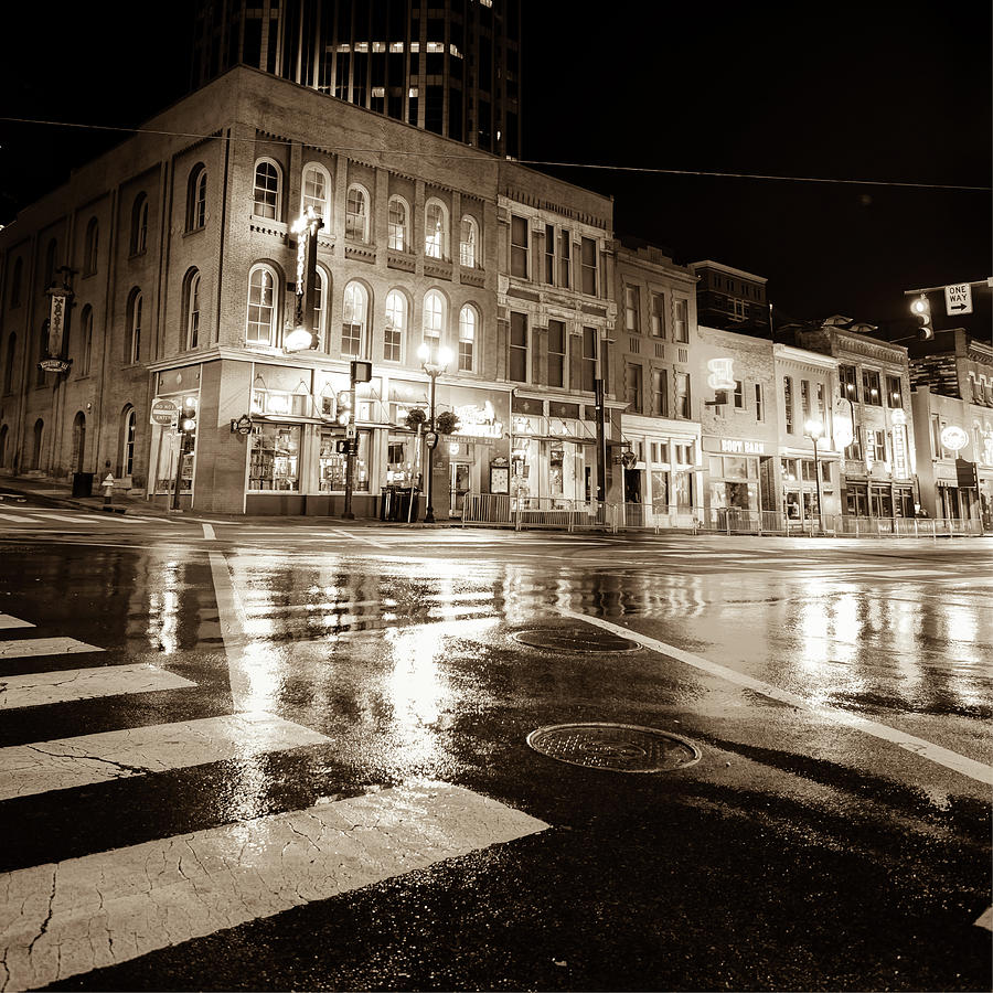 Nashville Neons Over Lower Broadway - Sepia Photograph