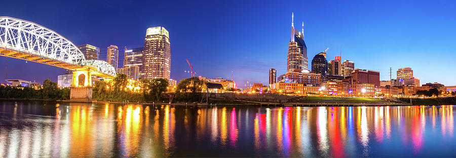 Nashville Night Skyline Panorama Photograph