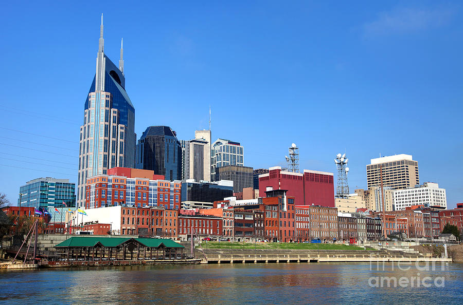 Nashville Photograph - Nashville Skyline along the Cumberland River by Denis Tangney Jr