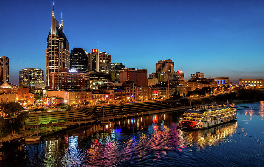 Nashville Skyline at Night Photograph by Denny Riffert