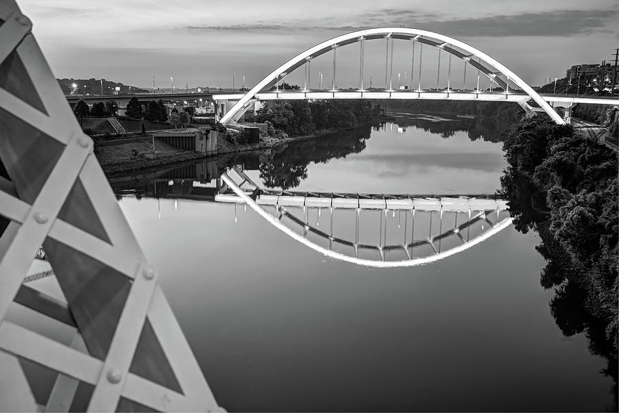 Black And White Photograph - Nashville Veterans Memorial Bridge in Black and White by Gregory Ballos