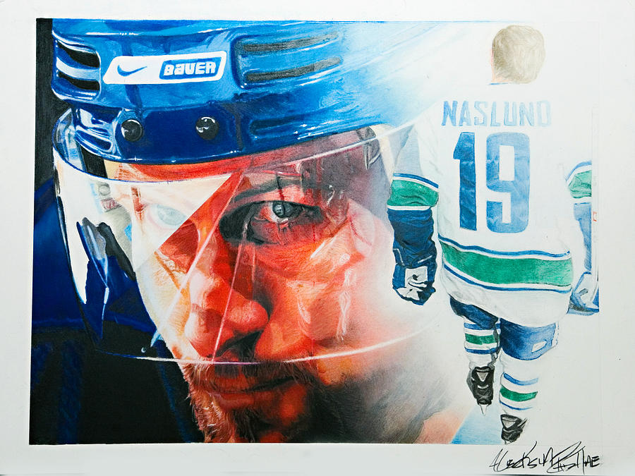 Hockey Painting - Naslund by Raymond Potts Hockey Painting - Naslund by Raymond Potts