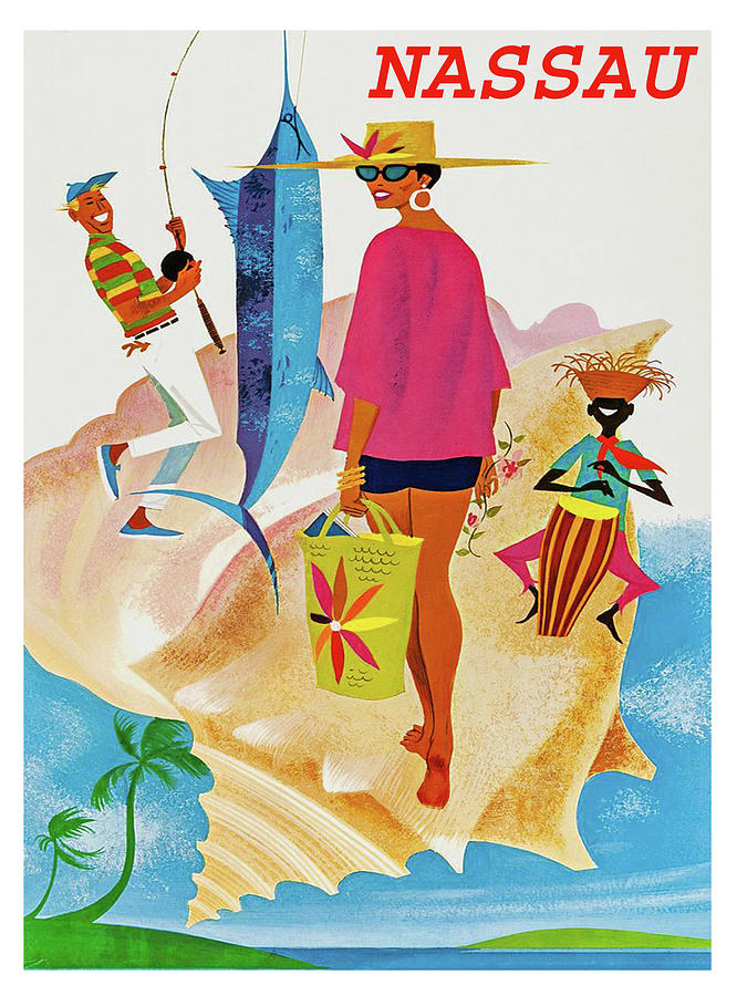 Nassau beach, Bahamas, vintage travel poster Painting by Long Shot