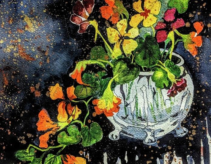  Nasturtiums  and Vase Painting by Esther Woods