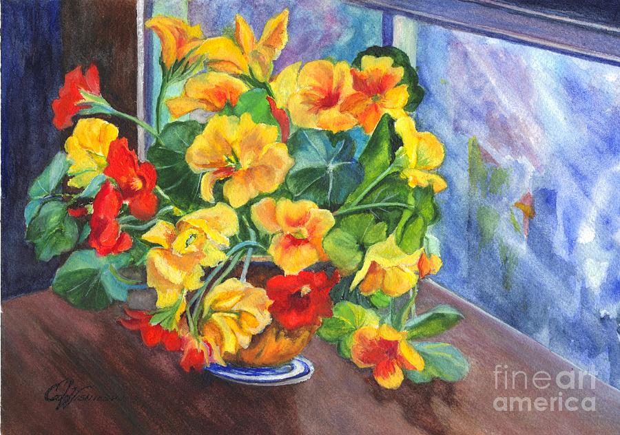 Flower Painting - Nasturtiums by Carol Wisniewski