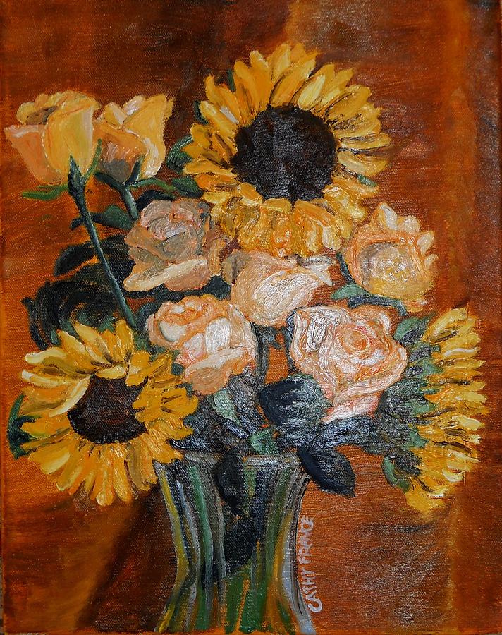 Still Life Painting - Natalies Flowers A Study in Gold by Cathy France