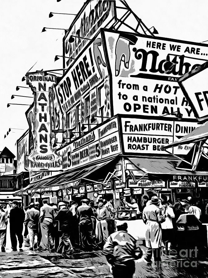 Nathans Famous Frankfurter Stand Coney Island 2 Painting by Edward Fielding