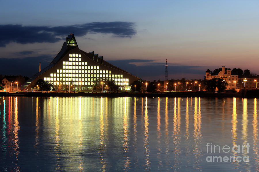 Sunset Photograph - National library of Latvia by Iryna Liveoak