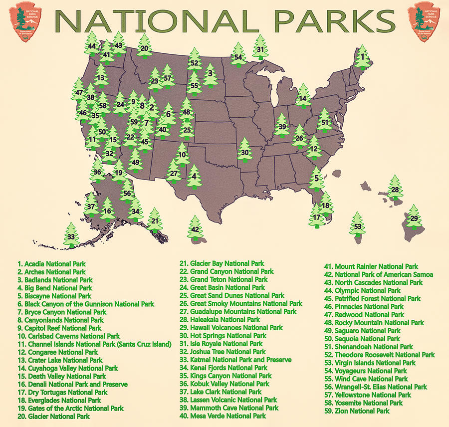 National Parks Map Mixed Media by Dan Sproul