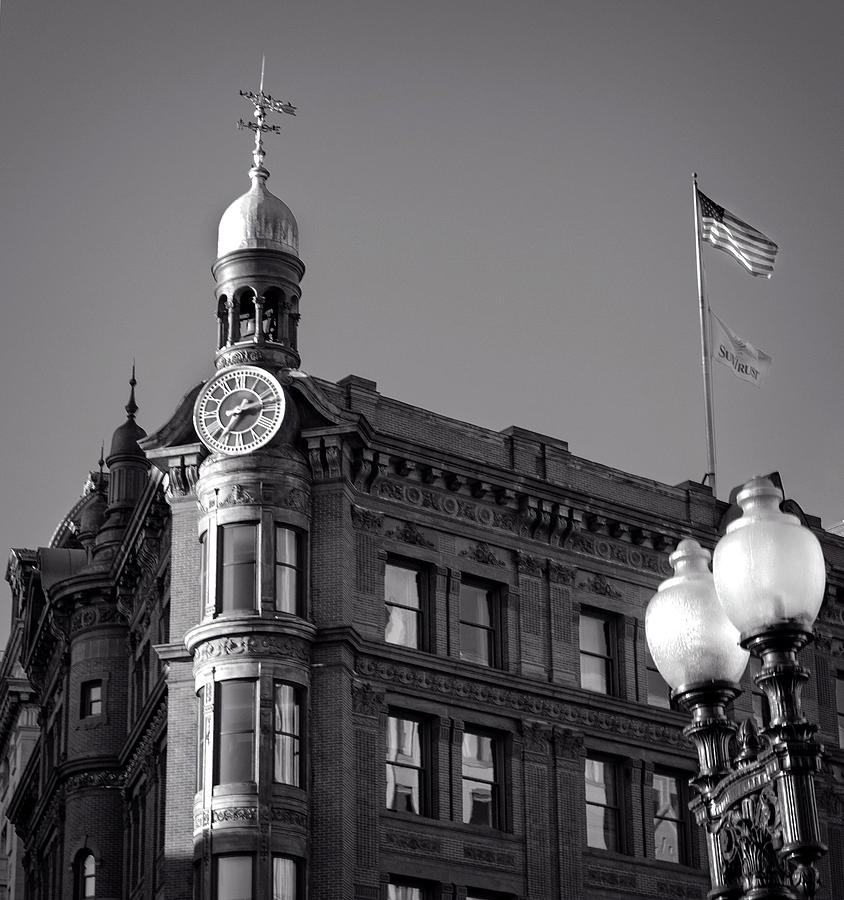 Flag Photograph - National Savings and Trust Company In Black and White by Greg and Chrystal Mimbs