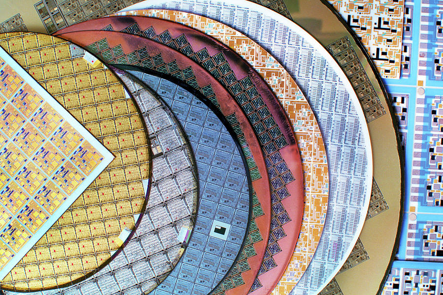 Silicon Wafer Discs, Computer Integrated Circuit with Gold, National Semiconductor, Silicon Valley 2 Photograph by Kathy Anselmo