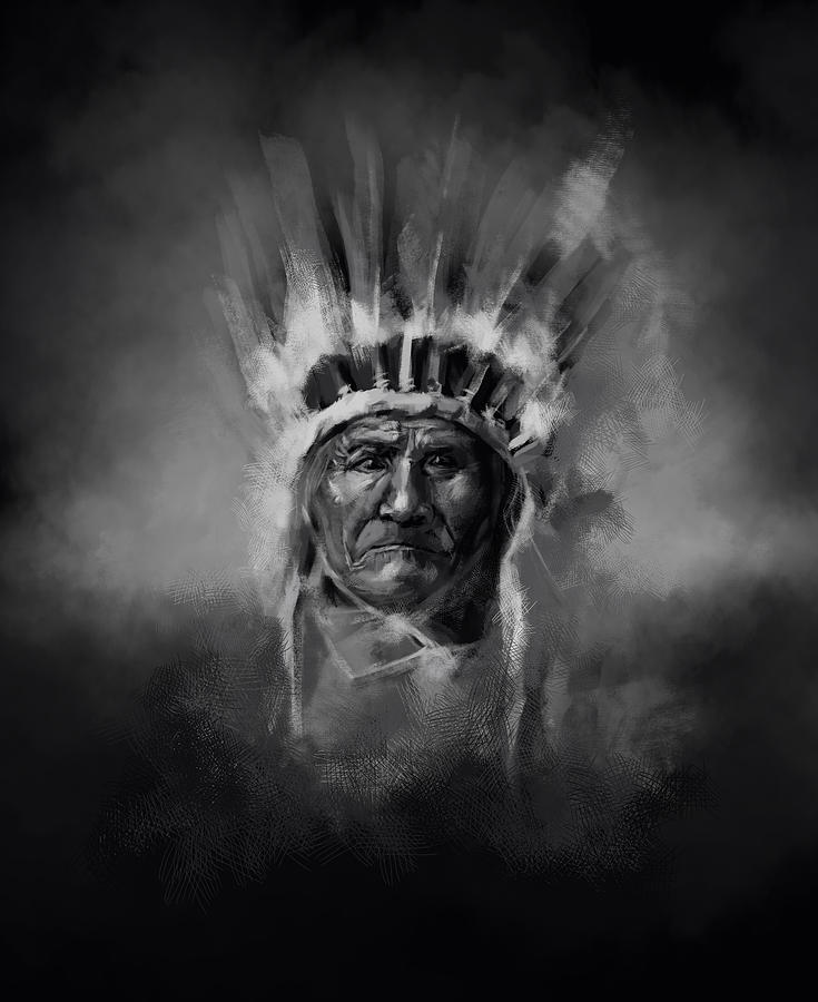 Nativ American Chief-geronimo Painting by Bekim M