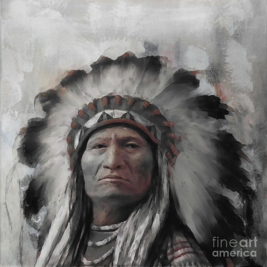 Native American art Black portrait Painting by Gull G