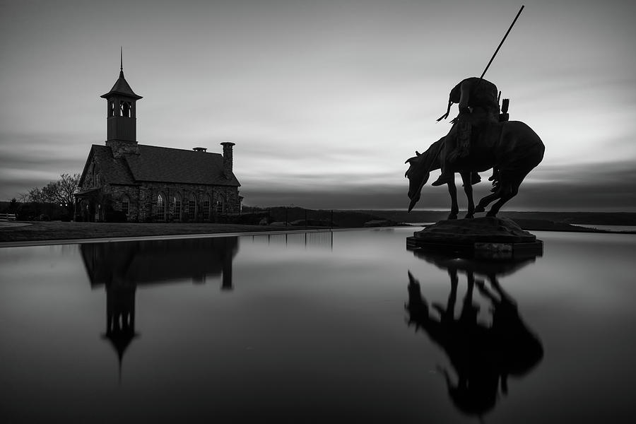 Native American Art Reflection - Top of the Rock - Black and White Photograph by Gregory Ballos