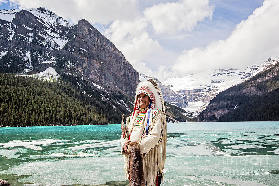 Native American at Lake Louise Photograph by Scott Pellegrin