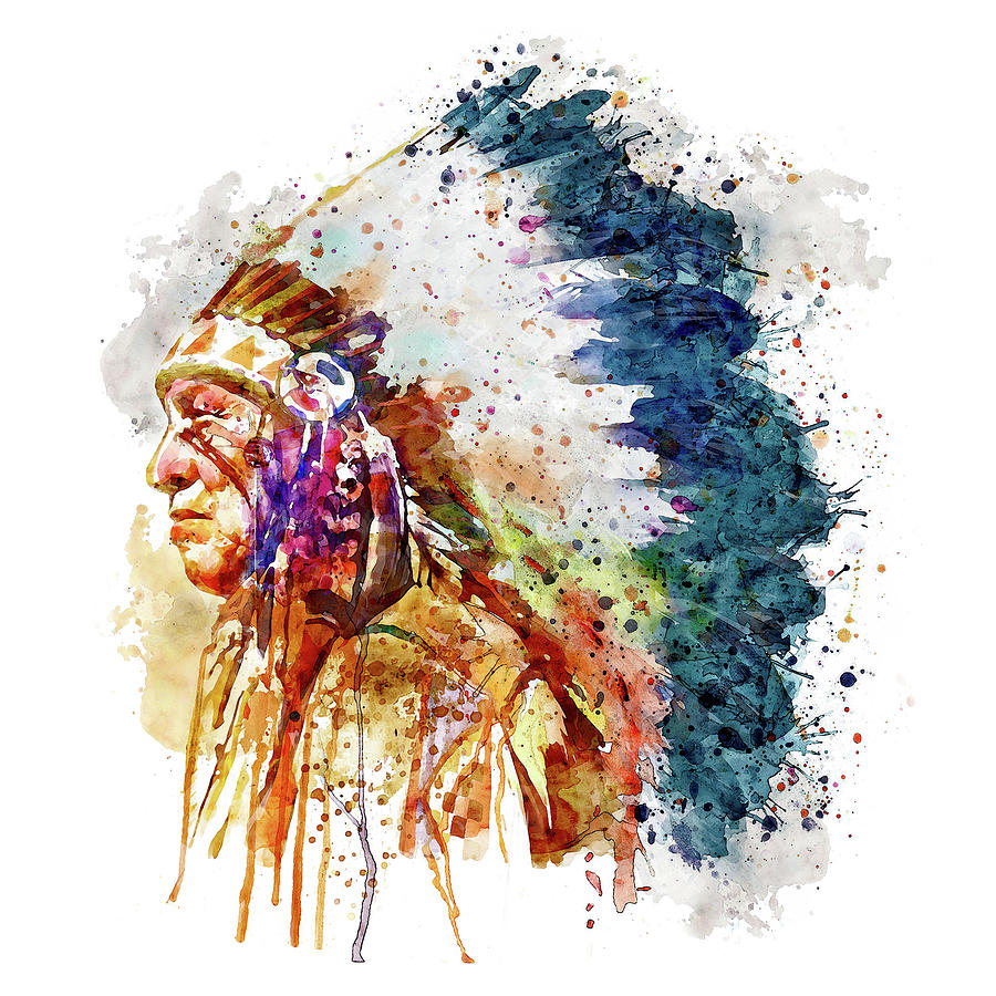 Native American Chief Side Face Painting by Marian Voicu