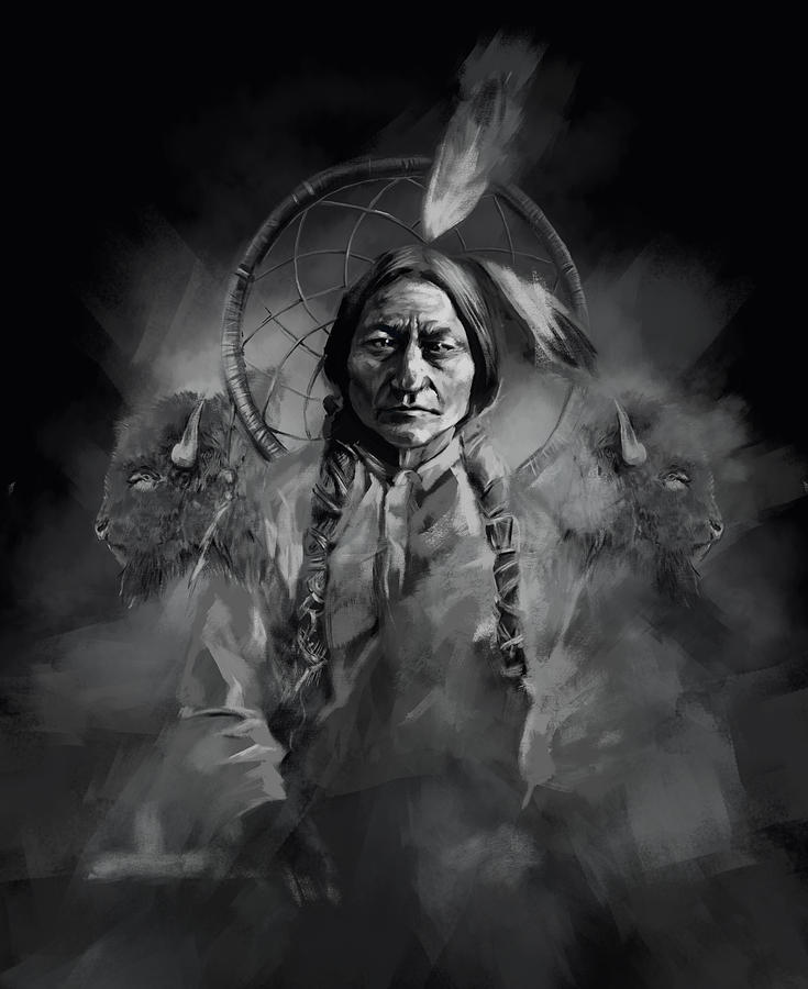 Native American Chief-sitting Bull 3 Painting by Bekim M