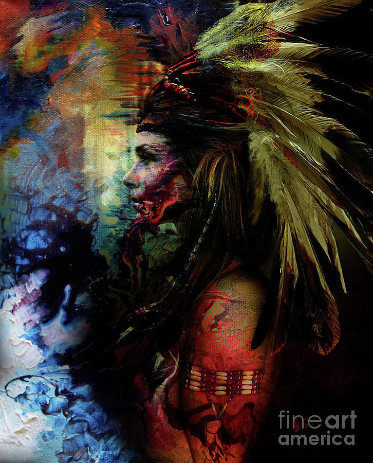 Native American Feather Painting by Gull G