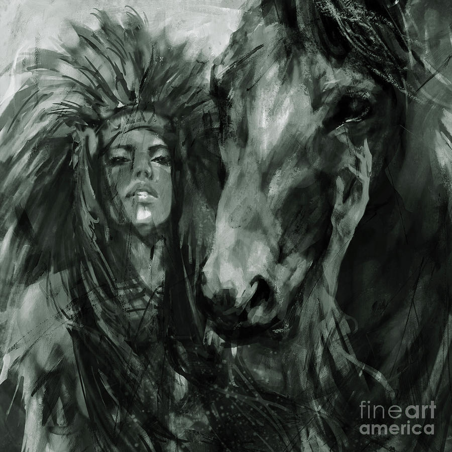 Native American Female with Horse  Painting by Gull G
