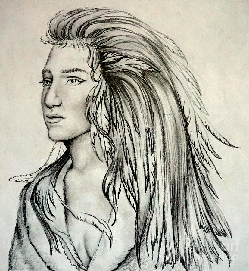 Native American Indian Girl Drawing by Georgia Doyle